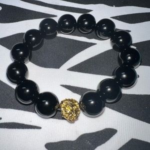 Beaded Mens bracelet lion charm